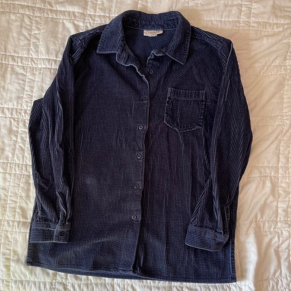 VTG Chadwick's  y2k corduroy navy blue chore jacket button front casual‎ grunge
